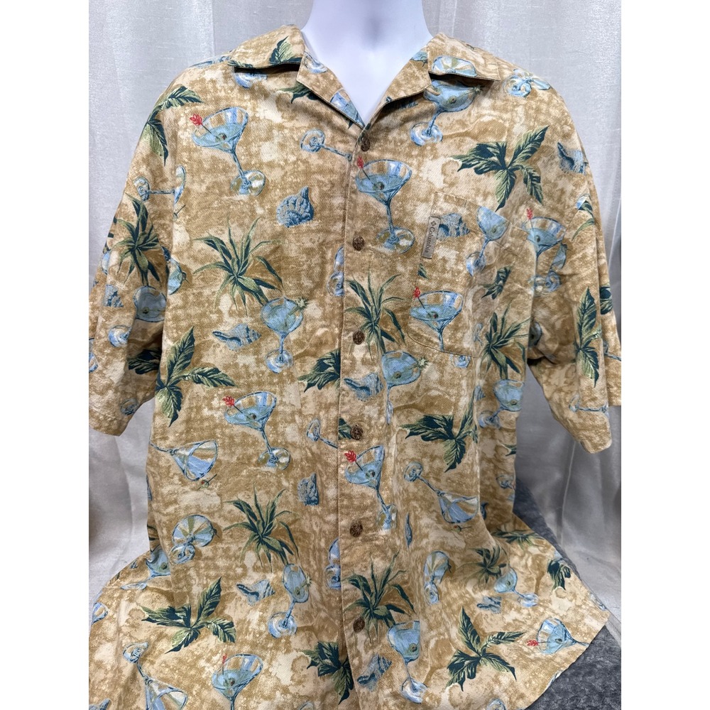 Columbia River Lodge Mens XXL Martini Tropical Palm Short Sleeve Button Up Shirt